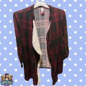 No Boundaries Womens Buffalo Plaid 3/4 Sleeve Red & Black Cardigan Size 3X (21)